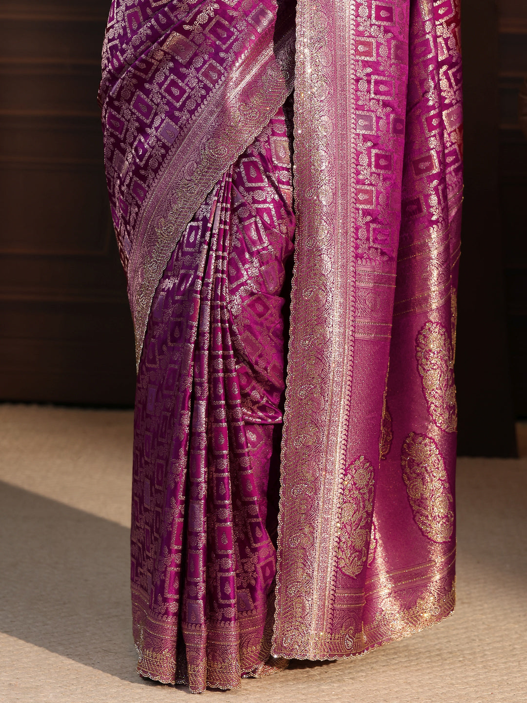 Libas Purple Floral Woven Design Silk Blend Saree with Stone Work