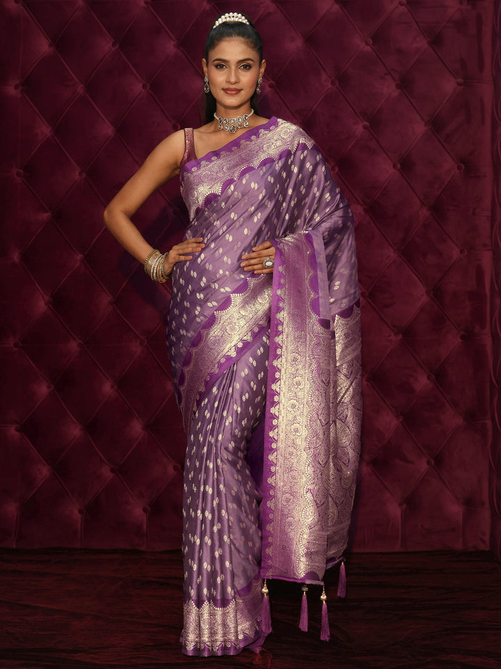 Libas Lavender Ethnic Woven Design Satin Tassel Saree
