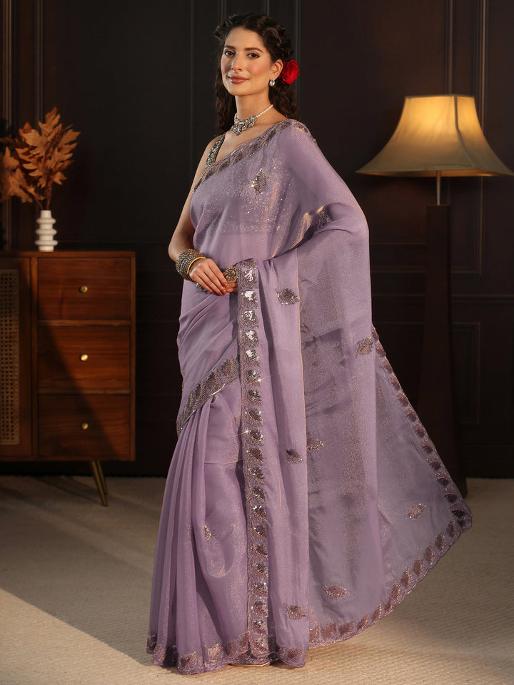Libas Art Lavender Sequin Embellished Tissue Saree