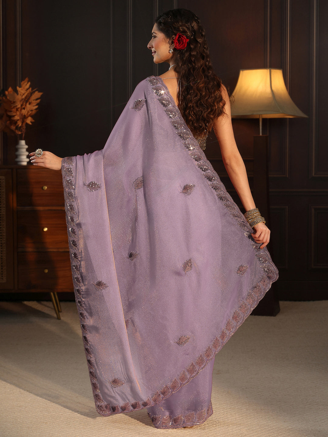 Libas Art Lavender Sequin Embellished Tissue Saree