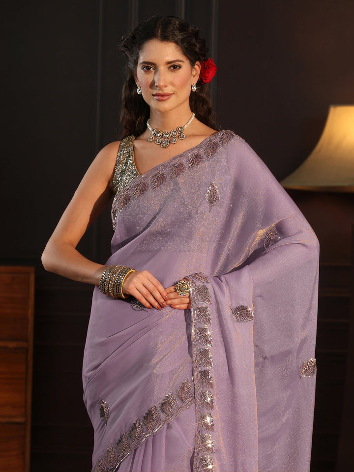 Libas Art Lavender Sequin Embellished Tissue Saree