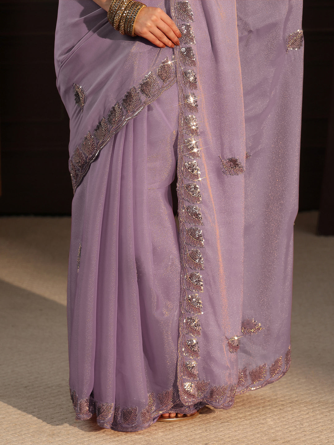 Libas Art Lavender Sequin Embellished Tissue Saree