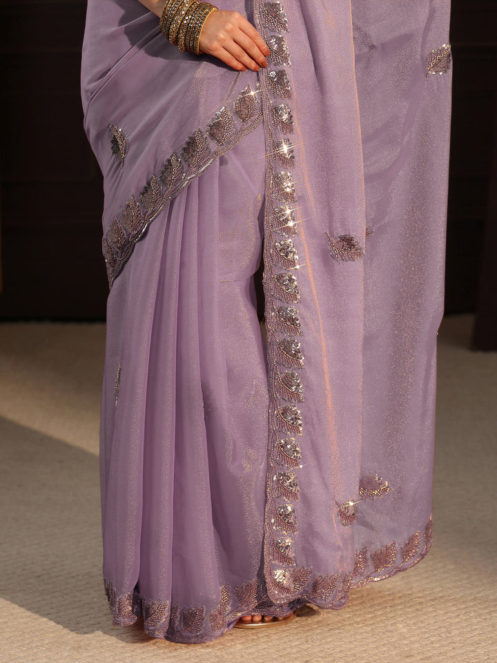 Libas Art Lavender Sequin Embellished Tissue Saree