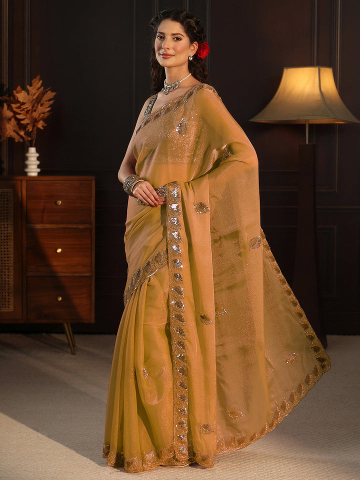 Libas Art Light Green Sequin Embellished Tissue Saree