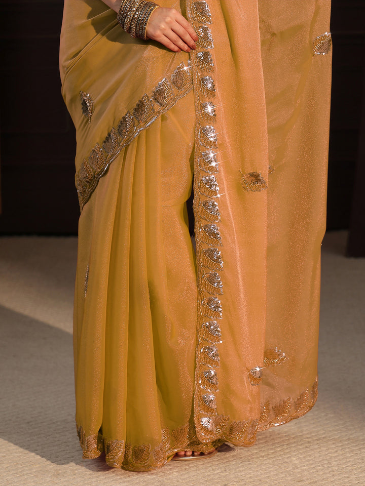Libas Art Light Green Sequin Embellished Tissue Saree
