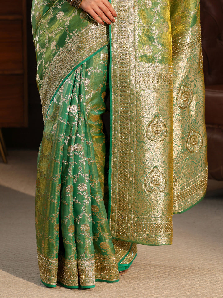 Libas Art Green Floral Woven Design Silk Blend Saree