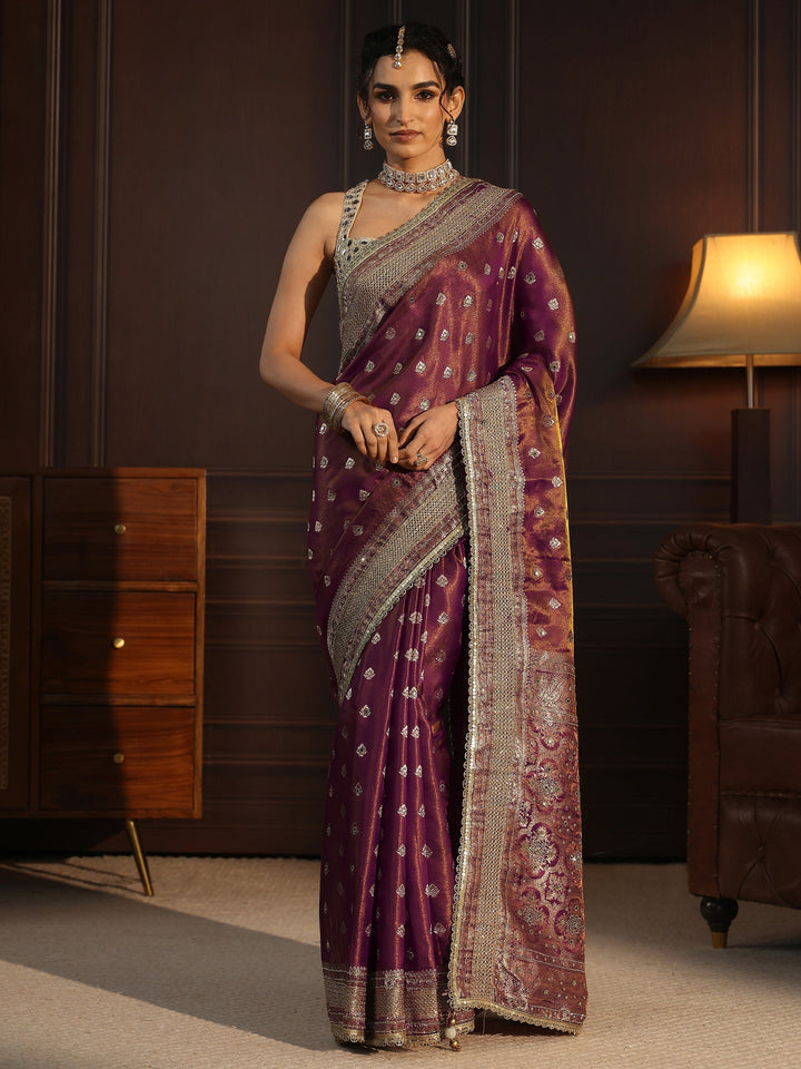 Libas Art Plum Purple Embellished Silk Blend Saree