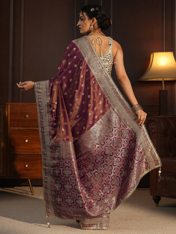 Libas Art Plum Purple Embellished Silk Blend Saree