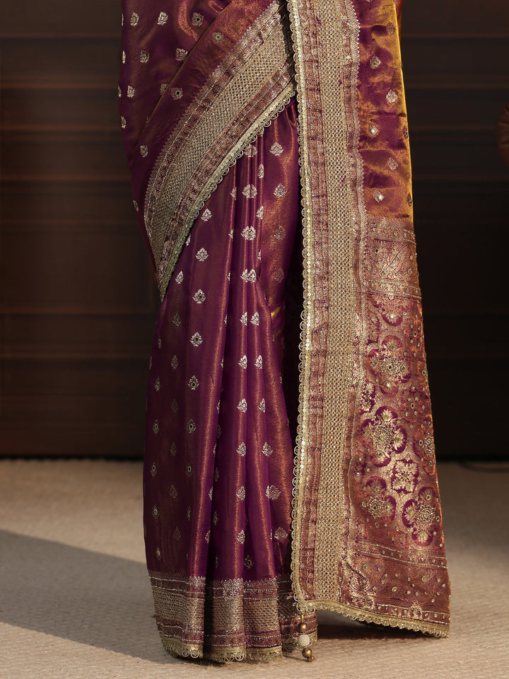 Libas Art Plum Purple Embellished Silk Blend Saree