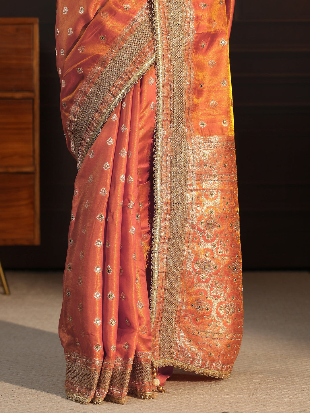 Libas Art Orange Embellished Silk Blend Saree