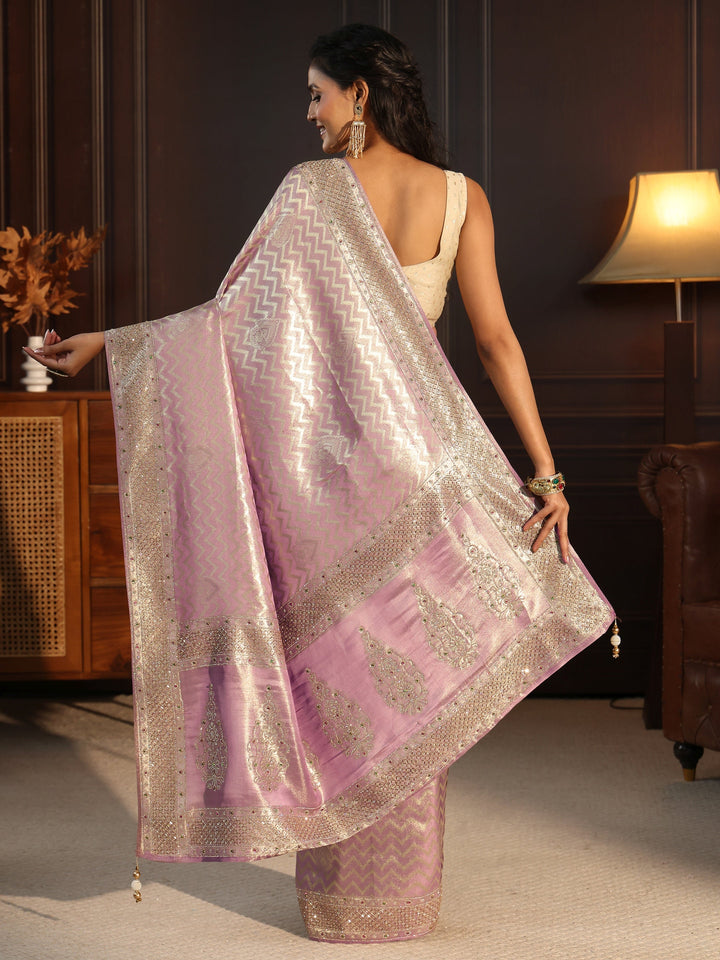 Libas Art Lavender Chevron Woven Design Silk Blend Embellished Saree