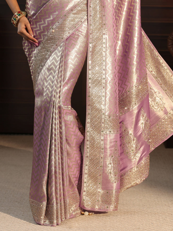 Libas Art Lavender Chevron Woven Design Silk Blend Embellished Saree