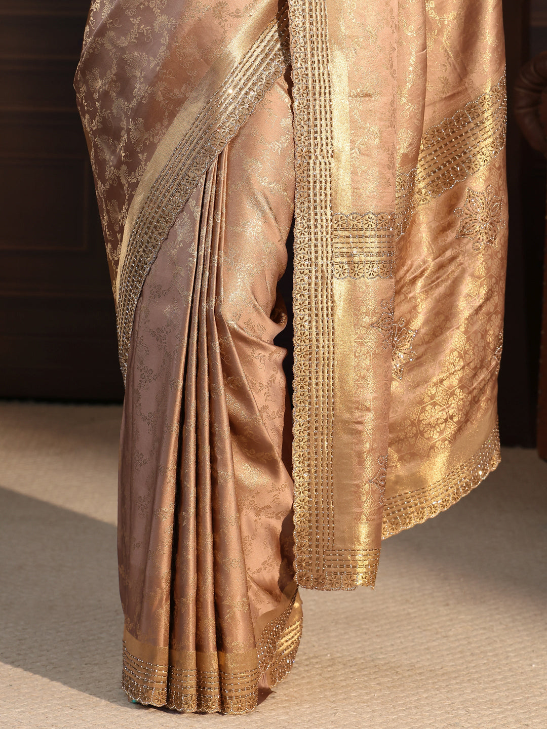 Libas Golden Floral Woven Design Satin Saree