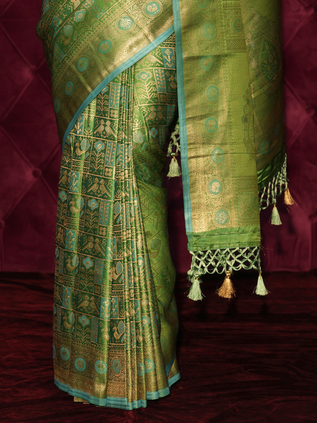 Libas Art Green Patola Style Woven Design Silk Blend Tassel Saree