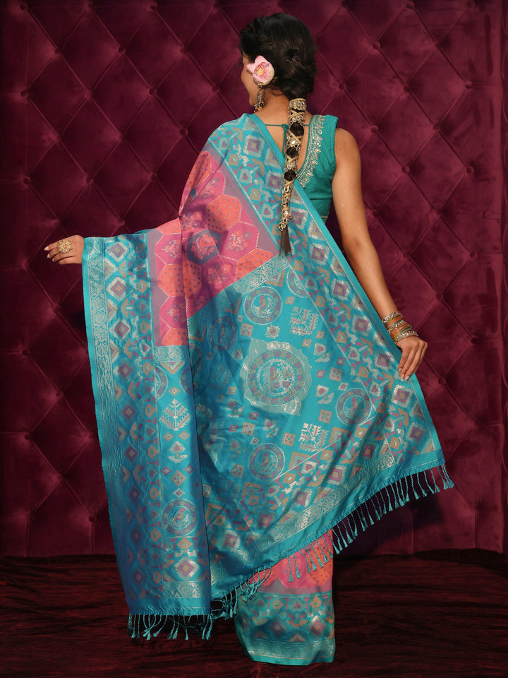 Libas Multicolour Ethnic Woven Design Silk Blend Tassel Saree