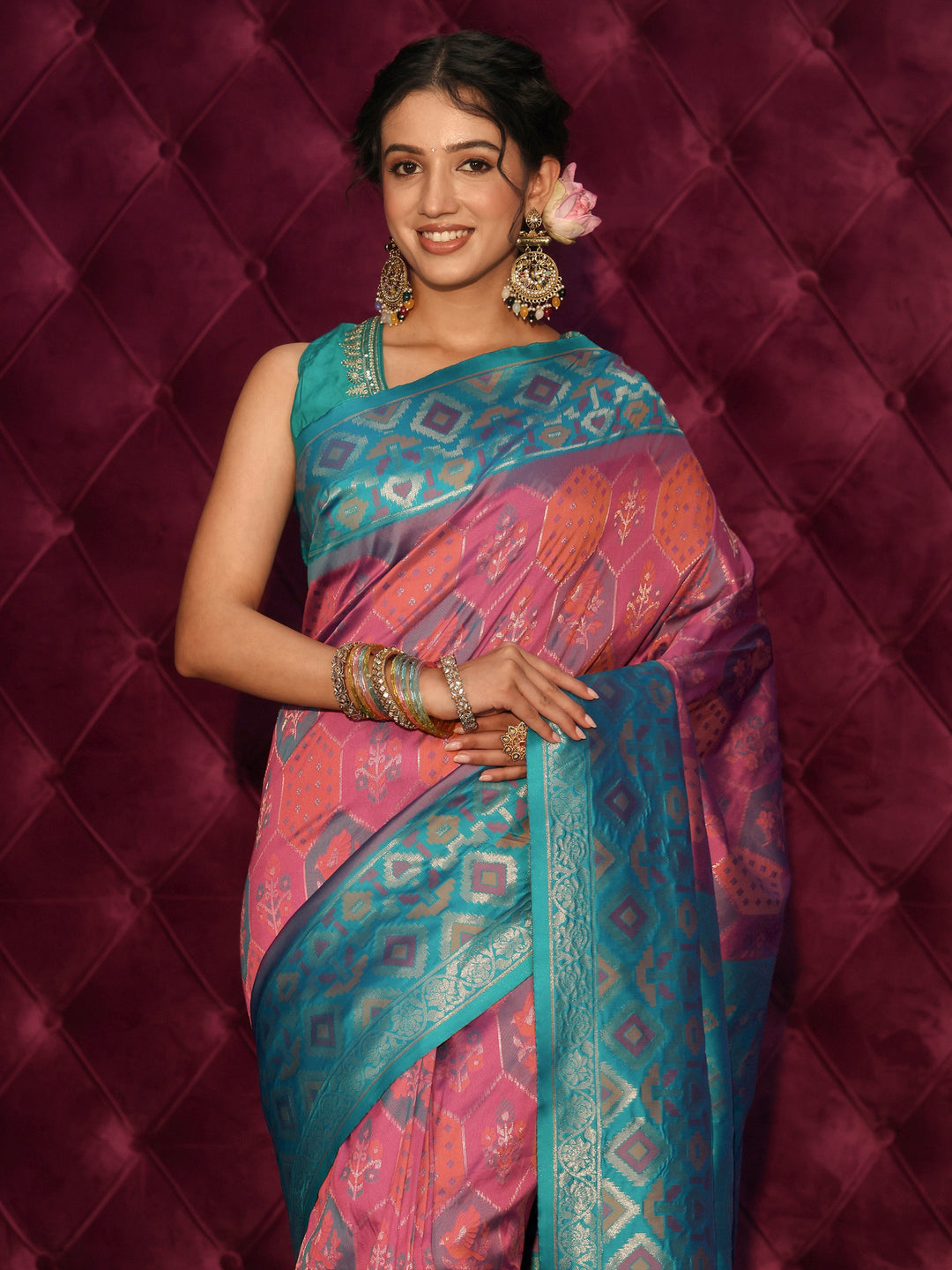 Libas Multicolour Ethnic Woven Design Silk Blend Tassel Saree