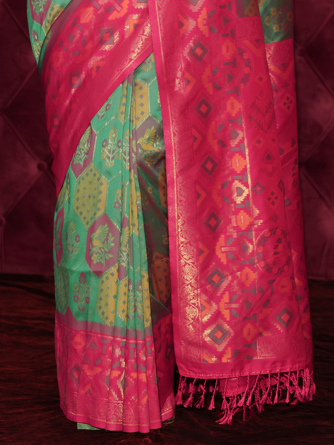 Libas Multicolour Ethnic Woven Design Silk Blend Tassel Saree