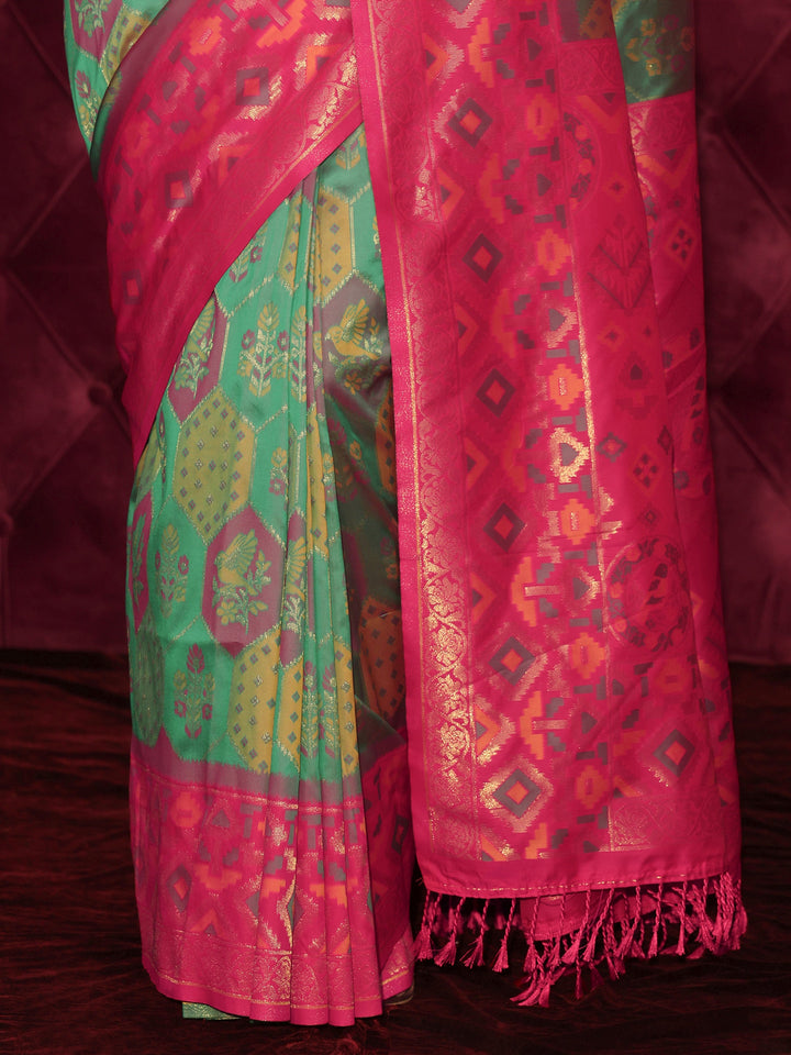 Libas Multicolour Ethnic Woven Design Silk Blend Tassel Saree