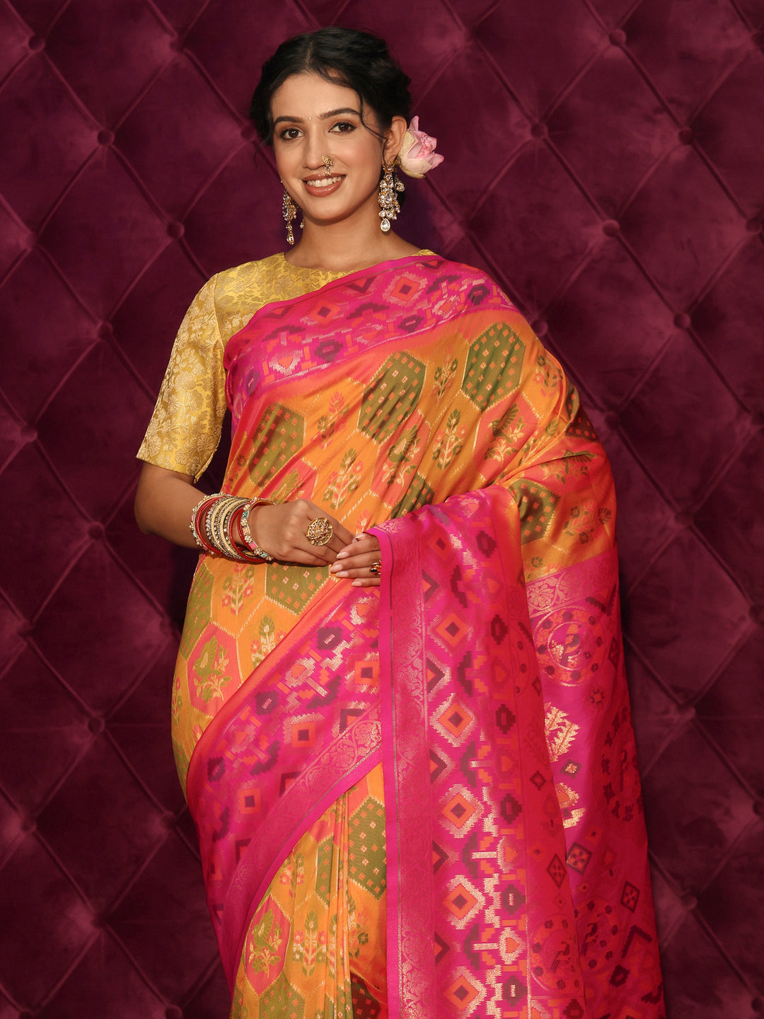 Libas Multicolour Ethnic Woven Design Silk Blend Tassel Saree