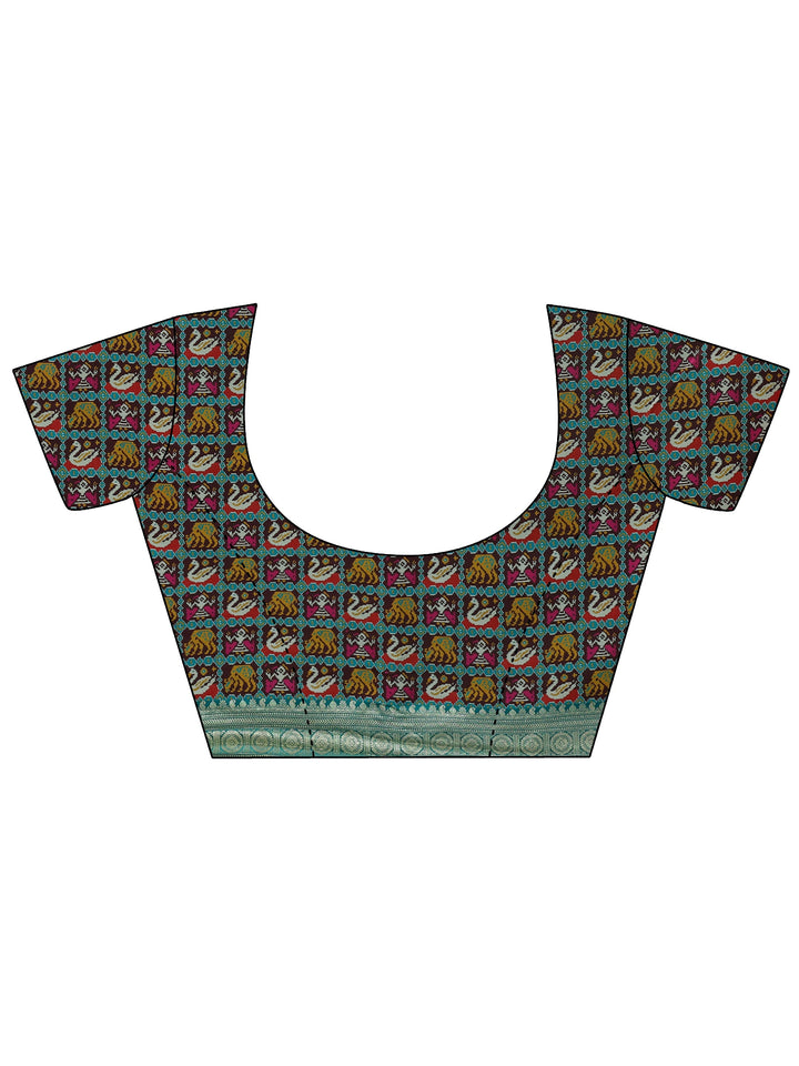 Libas Sea Green Woven Design Satin Saree with Patola Border