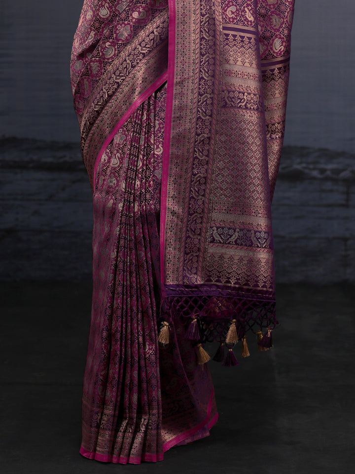 Libas Art Purple Patola Style Woven Design Silk Blend Tassel Saree