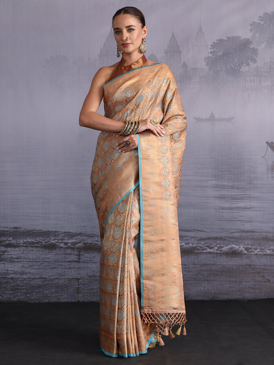 Libas Art Beige Woven Design Silk Blend Saree