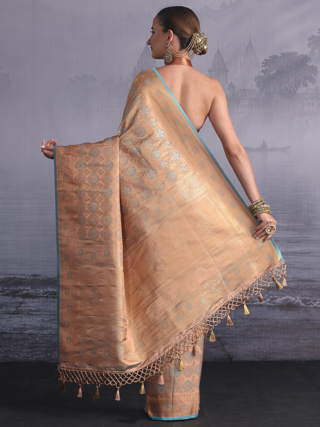 Libas Art Beige Woven Design Silk Blend Saree
