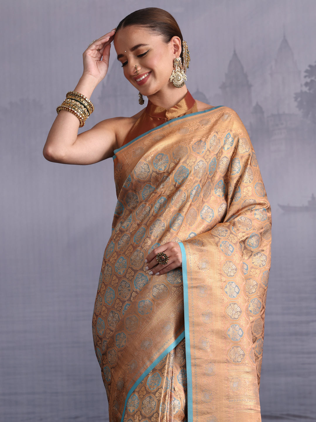 Libas Art Beige Woven Design Silk Blend Saree