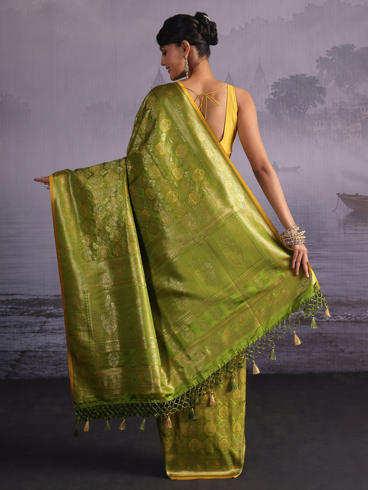 Libas Art Lemon Green Woven Design Silk Blend Saree