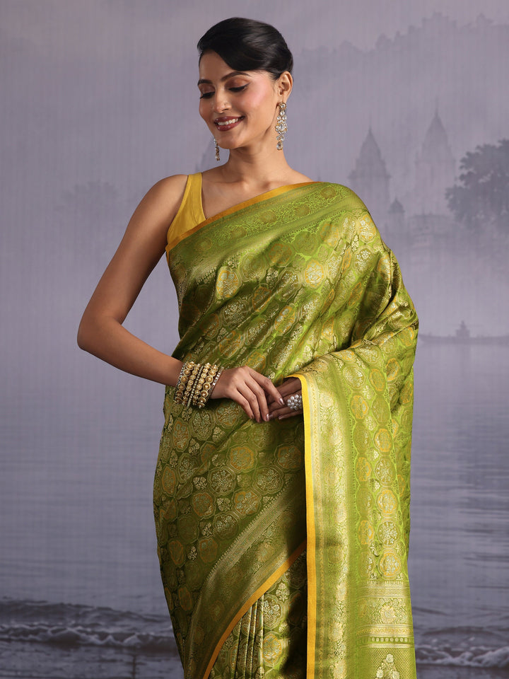 Libas Art Lemon Green Woven Design Silk Blend Saree