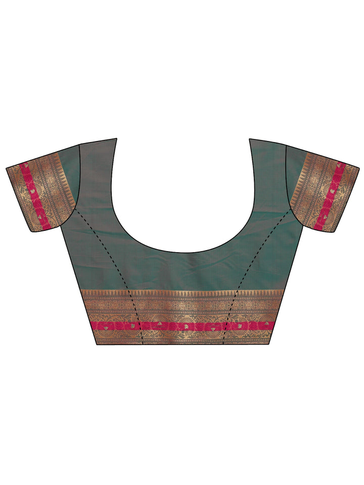 Libas Pink and Green Banarasi Silk Blend Tassel Saree