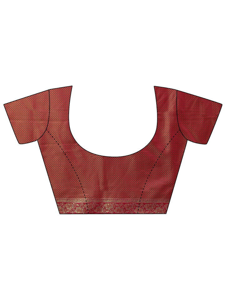 Libas Red Mughal Floral Woven Design Silk Blend Saree