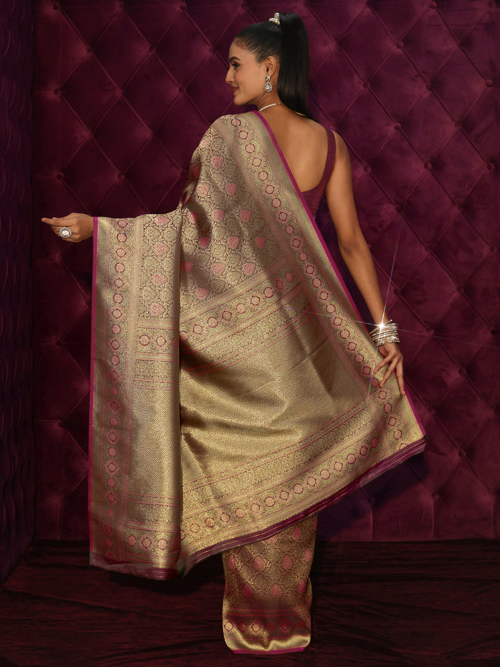 Libas Burgundy Banarasi Silk Blend Saree