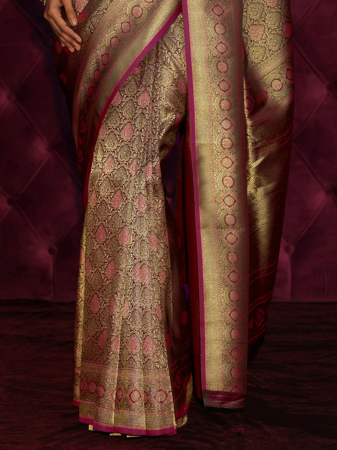 Libas Burgundy Banarasi Silk Blend Saree