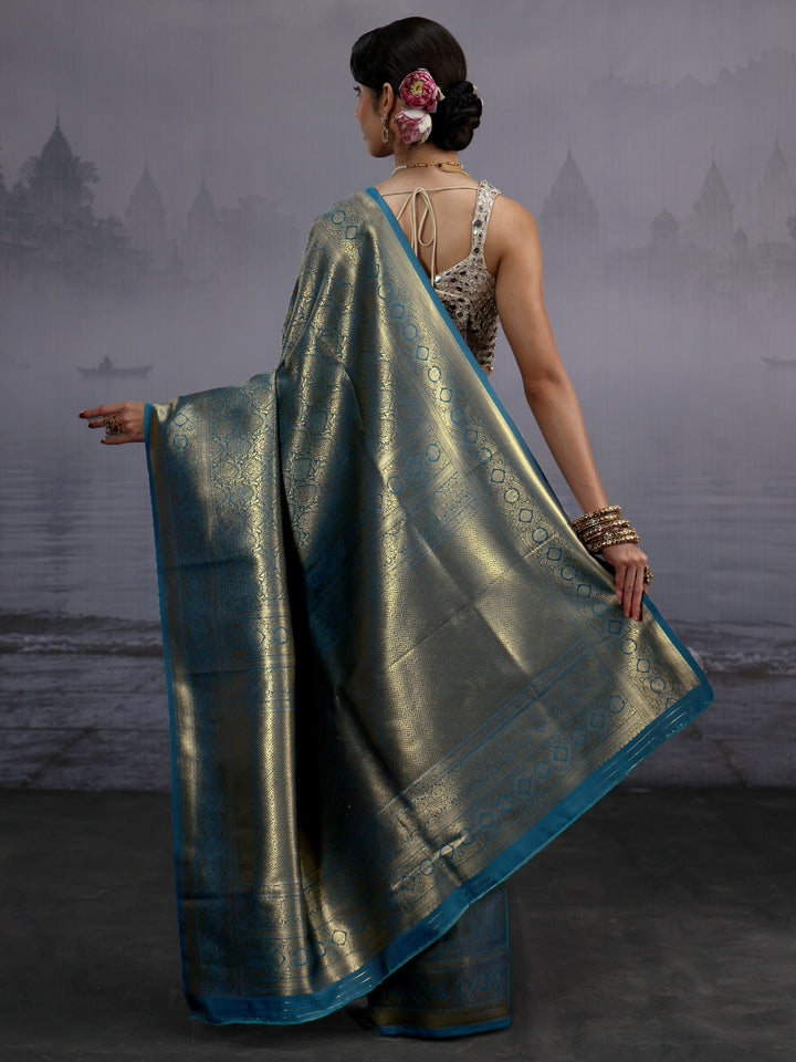 Libas Teal Blue Banarasi Silk Blend Saree