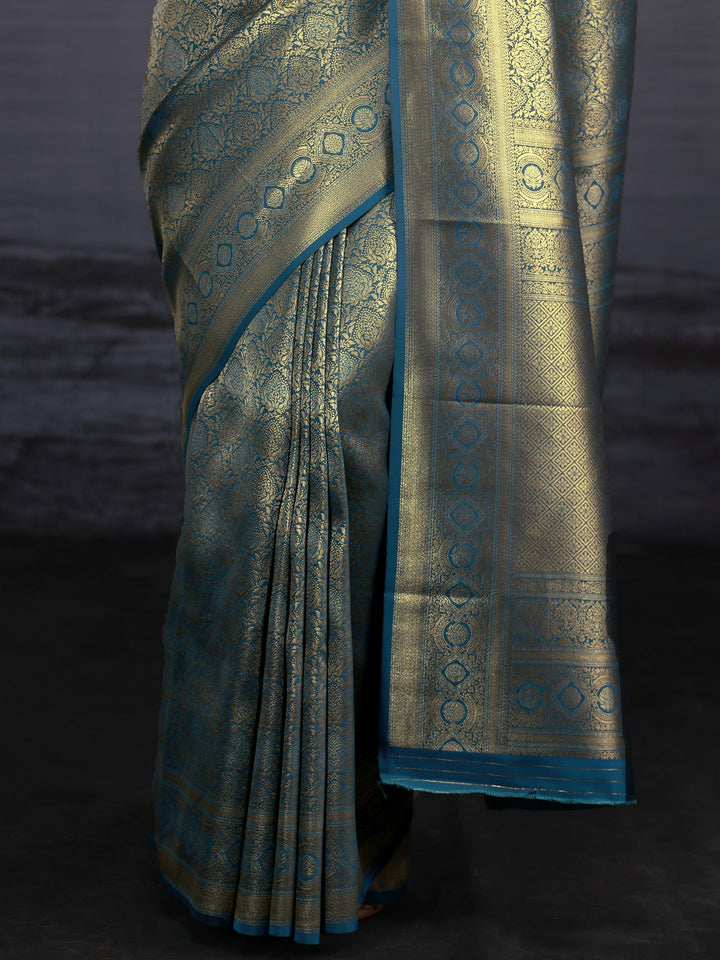 Libas Teal Blue Banarasi Silk Blend Saree