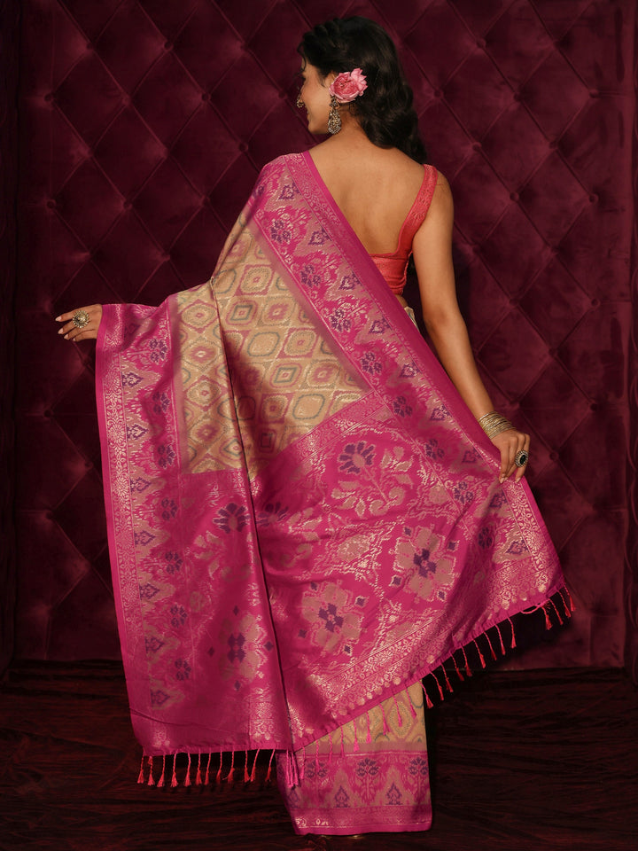 Libas Beige Ethnic Woven Design Silk Blend Saree