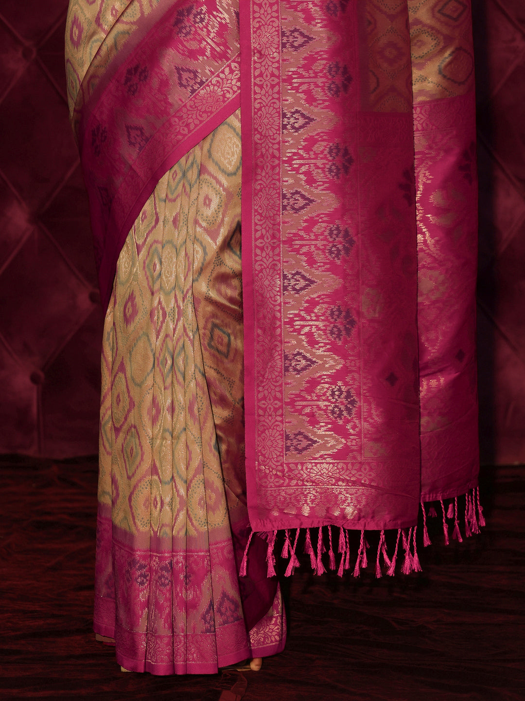 Libas Beige Ethnic Woven Design Silk Blend Saree