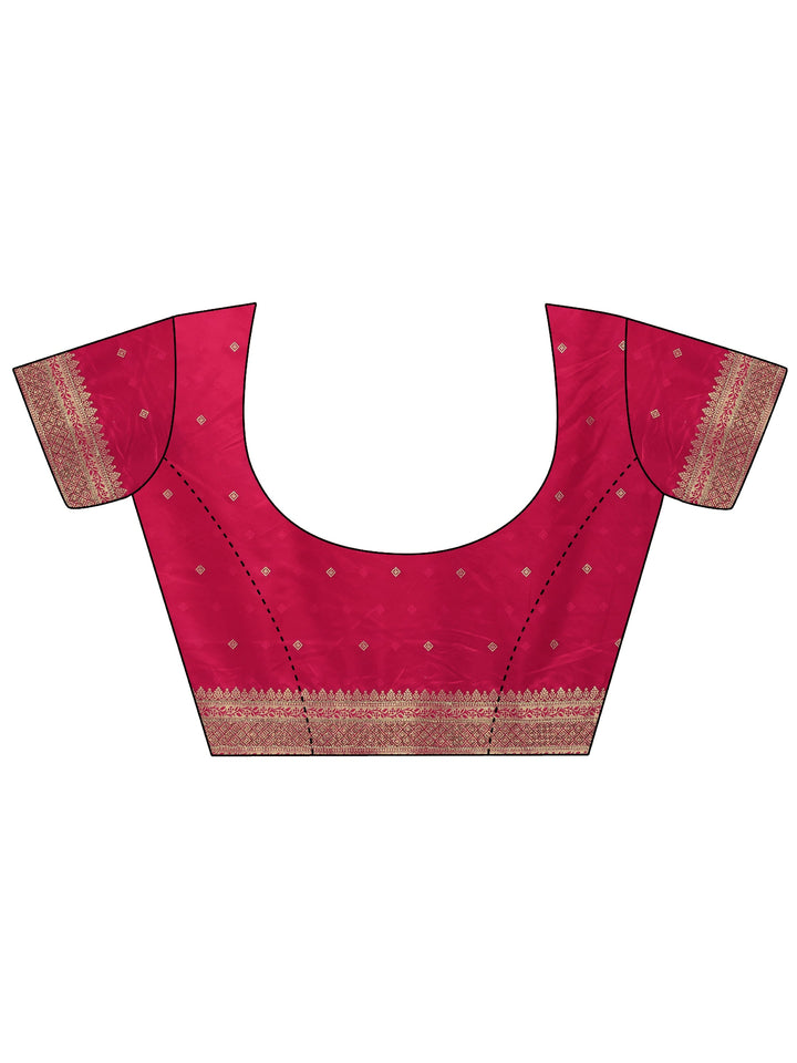 Libas Art Green and Red Woven Design Satin Saree with Stone Work