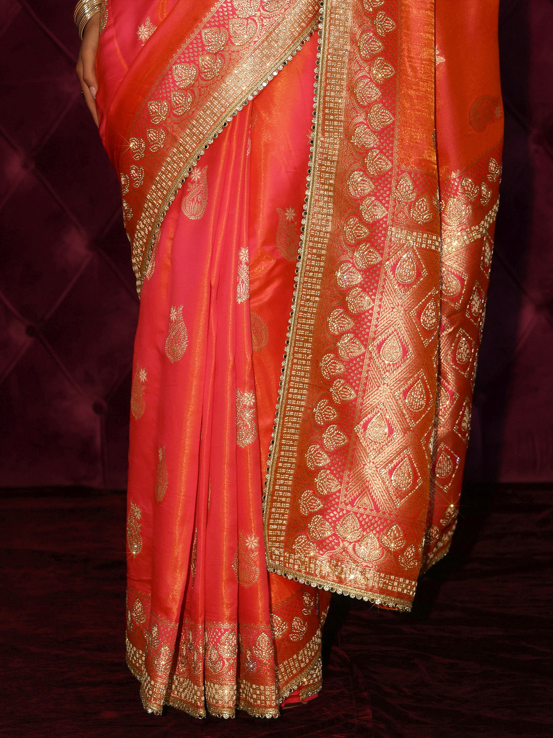 Libas Art Pink Woven Design Silk Blend Saree with Embellishments