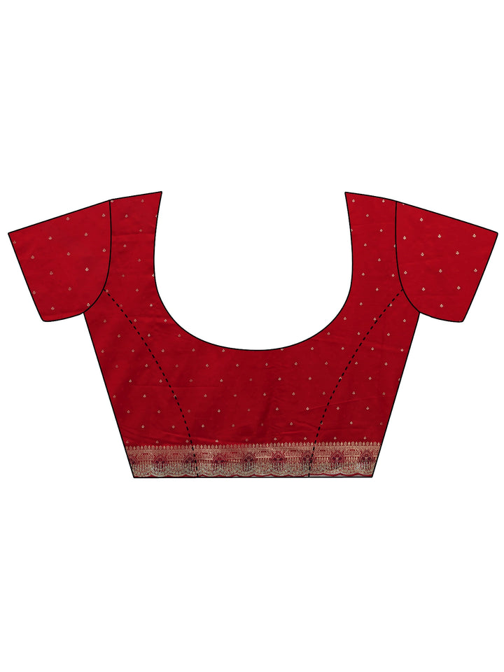 Libas Art Crimson Red Floral Woven Design Satin Saree with Embellishments