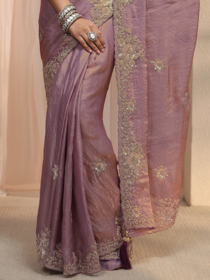 Libas Lavender Floral Embellished Tissue Saree
