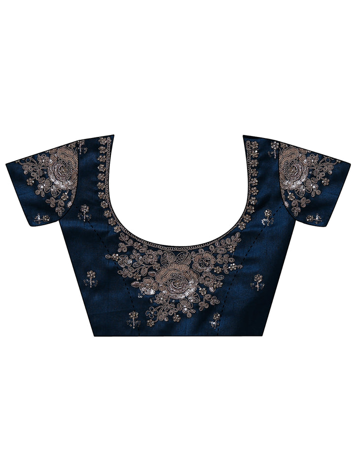 Libas Dusty Blue Floral Embellished Tissue Saree