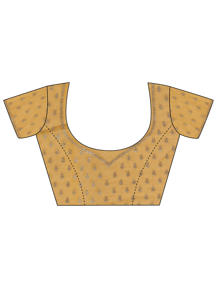 Libas Mustard Stone Work Embellished Tissue Saree with Scalloped Border