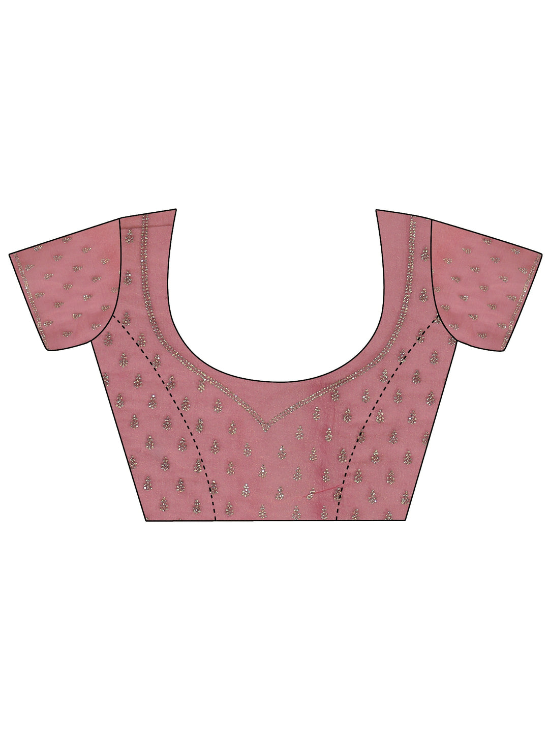 Libas Peach Pink Stone Work Embellished Tissue Saree with Scalloped Border