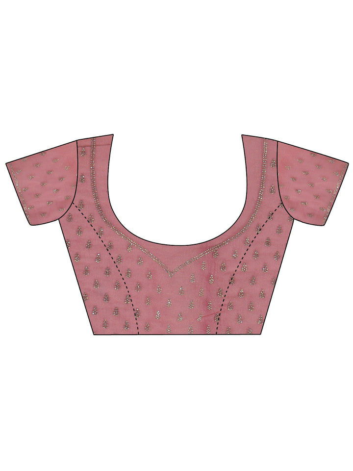 Libas Peach Pink Stone Work Embellished Tissue Saree with Scalloped Border