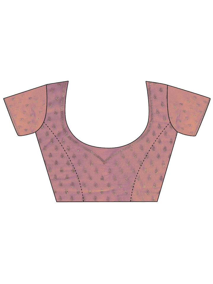 Libas Purple Stone Work Embellished Tissue Saree with Scalloped Border