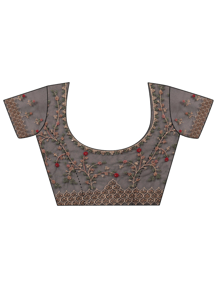Libas Art Black Floral Embroidered Stone Work Net Saree