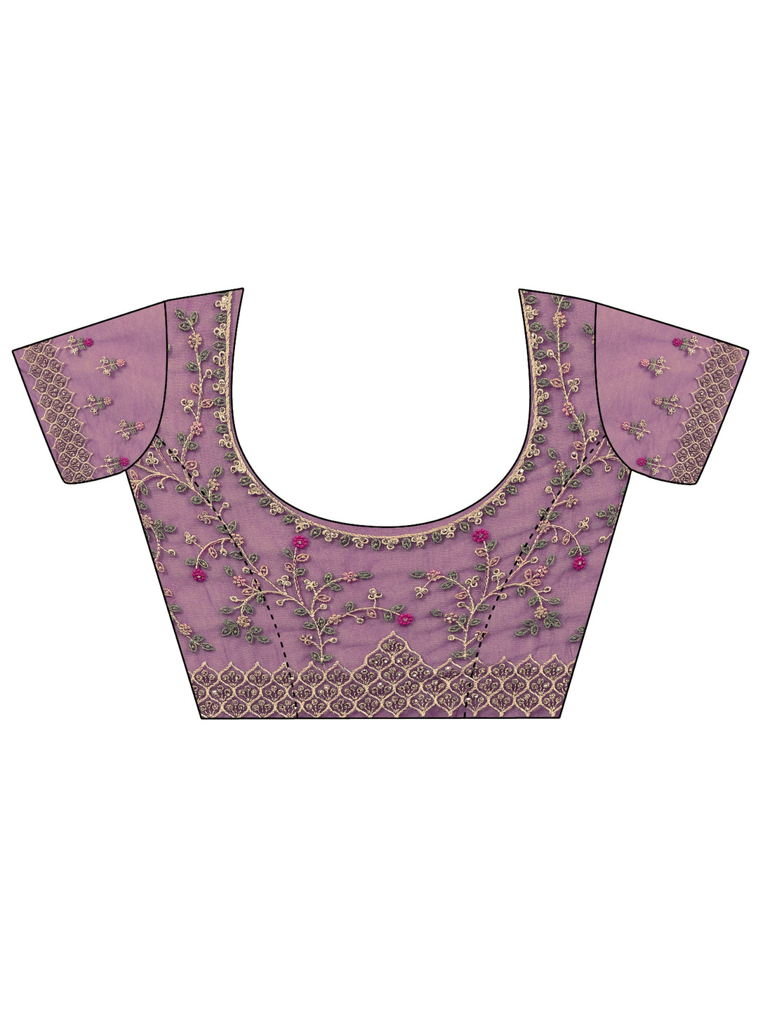 Libas Art Burgundy Floral Embroidered Stone Work Net Saree