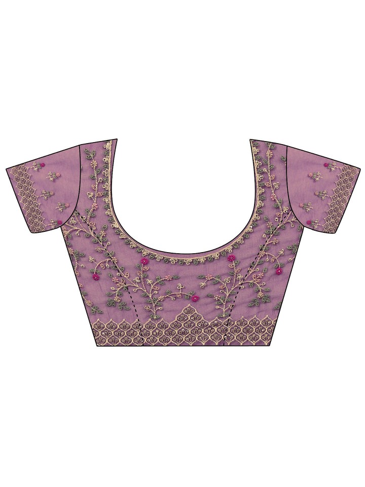 Libas Art Burgundy Floral Embroidered Stone Work Net Saree